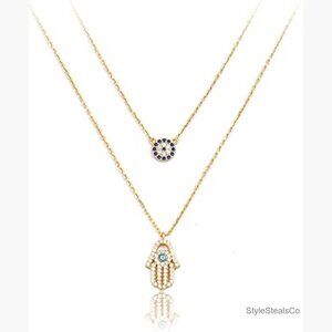 Sterling Silver Layered Necklace Set Evil Eye Hamsa Pendant Jewelry